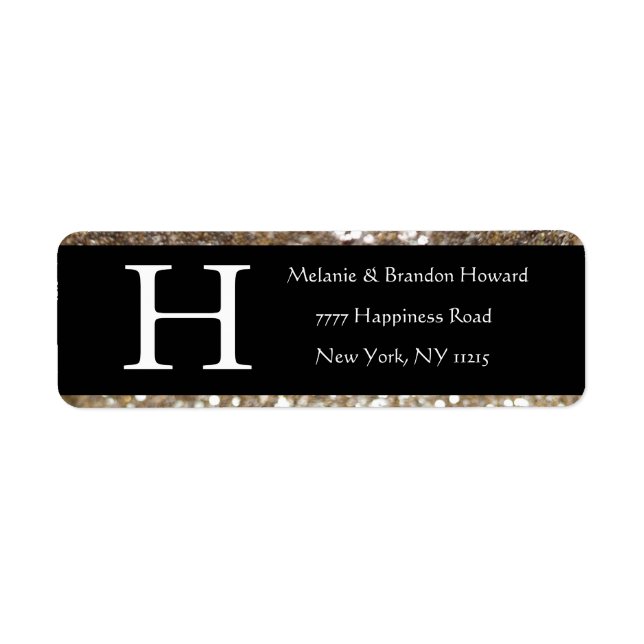 Etiqueta Monograma Dourado preto branco Elegante moderno, i (Frente)