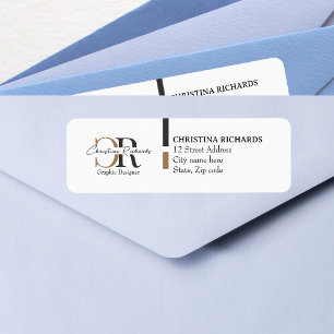 Etiqueta Monograma Dourado Preto Simples Moderno