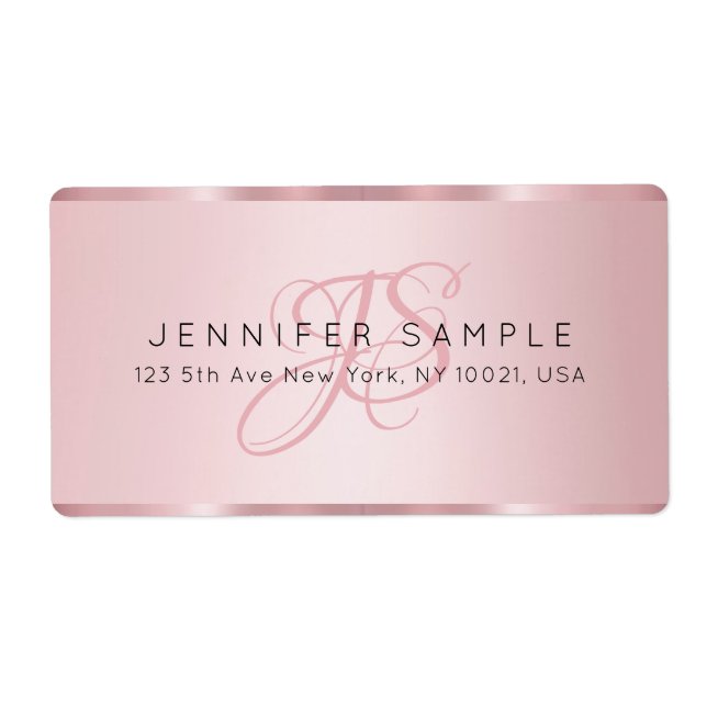 Etiqueta Monograma Elegante de Rosa Dourada (Frente)