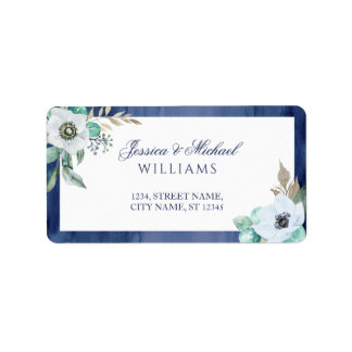 Etiqueta Monograma Forma Floral Anêmono Azul