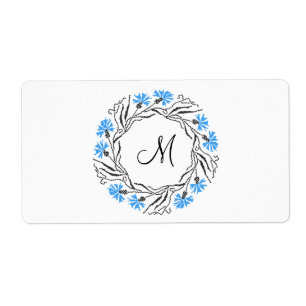 Etiqueta Monograma inicial do Círculo de Cornflower cruzad