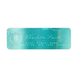Etiqueta Monograma Laurel Wreath Ocean Blue Return Address