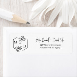 Etiqueta Monograma Minimalista Casamento Preto e Branco