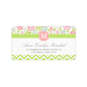 Etiqueta Monograma personalizado Chevron floral do