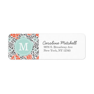 Etiqueta Monograma Personalizado de Damasco Floral Retro e
