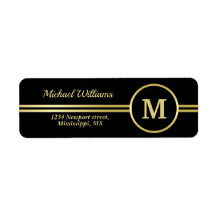 Etiqueta Monograma personalizado de ouro elegante a preto