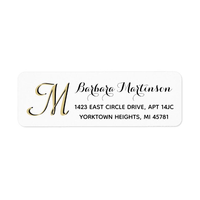 Etiqueta Monograma Personalizado Dourado Branco preto cláss (Frente)