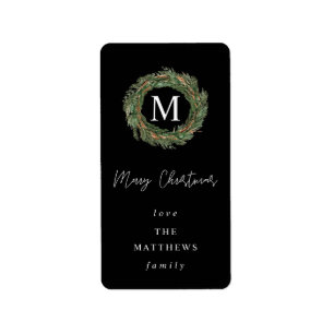 Etiqueta Monograma preto e coroa Rótulo de Natal Meritíssim
