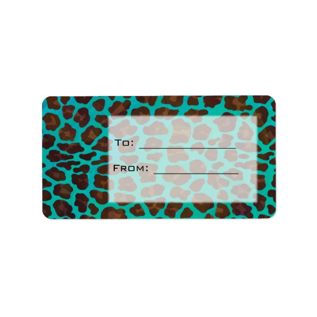 Etiqueta Monograma Teal e Brown Leopardo (Frente)