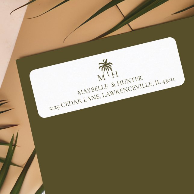Etiqueta Monograma Tropical Mínimo de Árvore Palm (Minimal Tropical Palm Tree Monogram White Label)