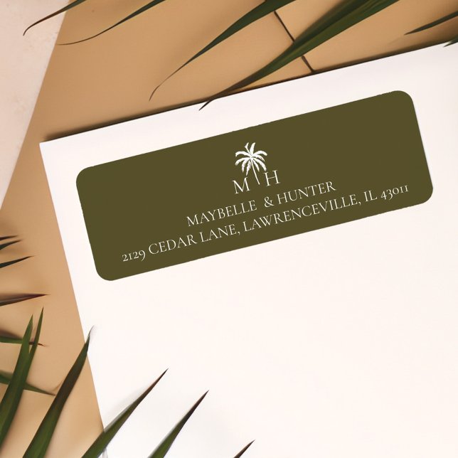 Etiqueta Monograma Tropical Mínimo de Palmeiras (Minimal Tropical Palm Tree Monogram Label)