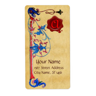 ETIQUETA MONOGRAMA VERMELHO DO SELO DA CERA DO PERGAMINHO