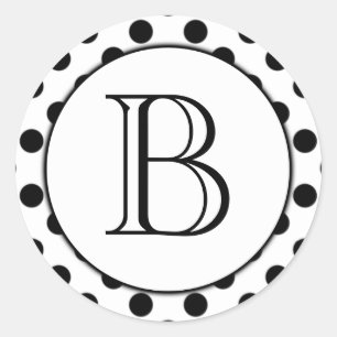 Etiqueta Monogrammed das bolinhas preto e branco