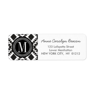 Etiqueta Monogrammed tribal asteca chique preto & branco