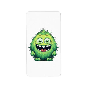 Etiqueta Monstro Verde Fofo Sorridente Desenho Animado