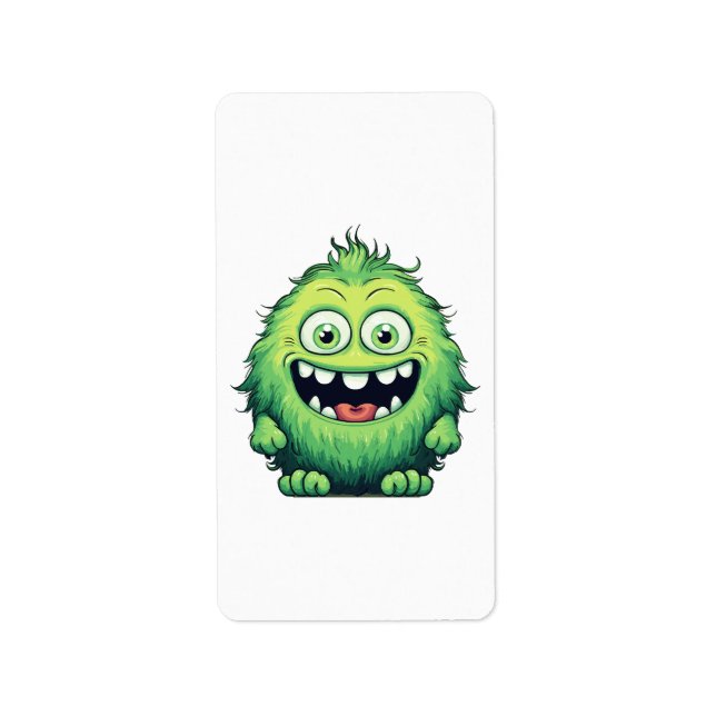 Etiqueta Monstro Verde Fofo Sorridente Desenho Animado (Frente)