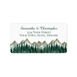Etiqueta Montanhas Rustic Watercolor & Pine Wedding Address