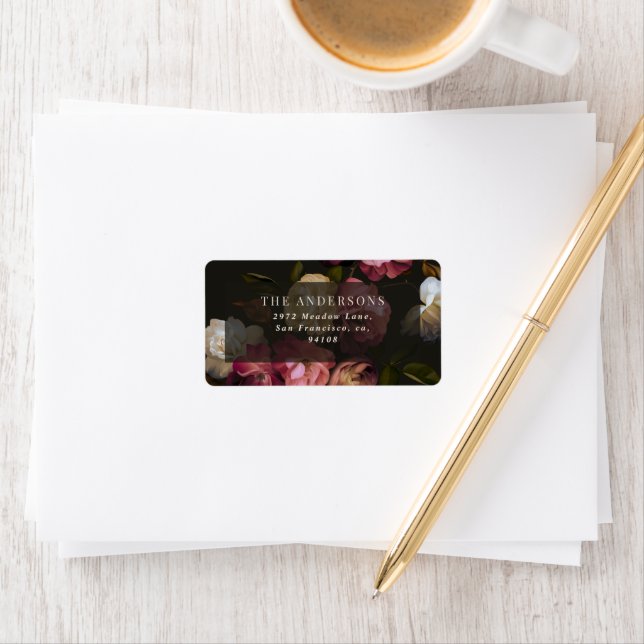 Etiqueta Moody Floral Wedding Dark Romantic Black Burgundy (Insitu)