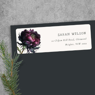 Etiqueta Moody Gothic Dark Purple Black Peony Address