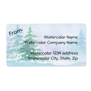 Etiqueta Morada das árvores de pinheiro de inverno com Aqu