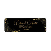 Morada de casamento Floral Dourada e Preta Moderna