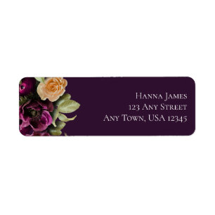 Etiqueta Morada de Devolução de Casamento Floral Roxo Escur