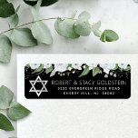 Etiqueta Morada de Devolução Floral do Bat Mitzvah Black Si<br><div class="desc">Tenha orgulho, alegria e comemore este marco do seu Bat Mitzvah favorito sempre que você usar esta sofisticada etiqueta de endereço de retorno personalizada! Uma cor de água floral vítrea branca, estonteante, branca e falso cinza prateada, estrela de folha prateada falsa de David, e a tipografia sans serif branca sobrepõem...</div>