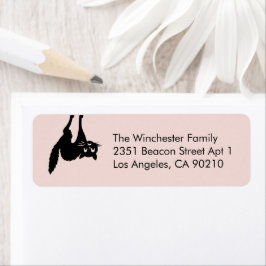 Etiqueta Morada de Dia das Bruxas de Gato Preto Rosa-Rosa-R