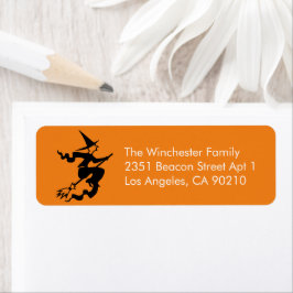 Etiqueta Morada de Halloween de bruxa-negra-branca-branca-v