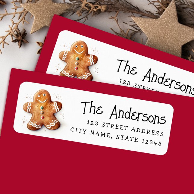 Etiqueta Morada de volta de gengibre (Cute dopey gingerbread man return address label)