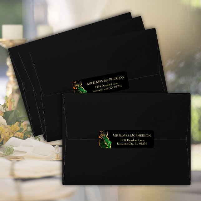 Etiqueta Morada Dourada de bronze verde-preto (Gorgeous Green Black Bronze Gold Return Address Label)