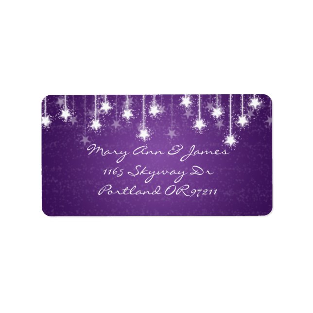Etiqueta Morada Elegante Shimmering Estrelas Roxo (Frente)