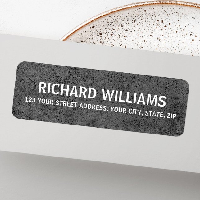 Etiqueta Morada masculina de betão industrial escuro (Dark industrial concrete masculine return address label)