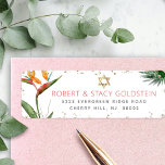 Etiqueta Morada Tropical Bat Mitzvah Dourada Palm Watercolo<br><div class="desc">Tenha orgulho, alegria e comemore este marco do seu Bat Mitzvah favorito com esta sofisticada e personalizada etiqueta de endereço de retorno! Na moda, atordoante, colorida, aves aquáticas tropicais de flores do paraíso, azul-estrela de David e pontos brilhantes, cor-de-rosa-rosa escuro e cinzas modernos de serifa sobrepõem-se a um fundo branco....</div>