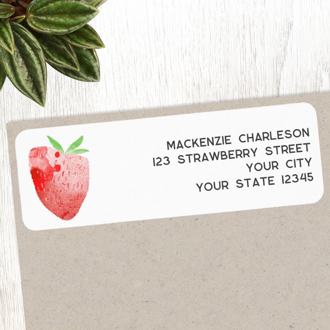 Etiqueta Morango Morango Amordiário (Watercolor strawberry personalized custom return address label)