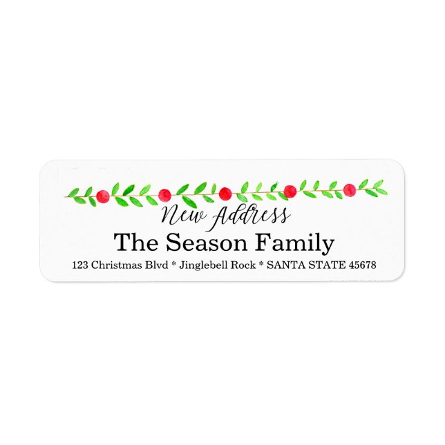 Etiqueta Movimentamos/Novo Endereço, aquarela Natal (Frente)