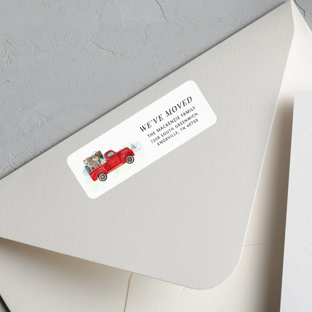 Etiqueta Movimentamos o endereço de retorno do caminhão ver (Moving Announcement Red Truck Return Address Label)