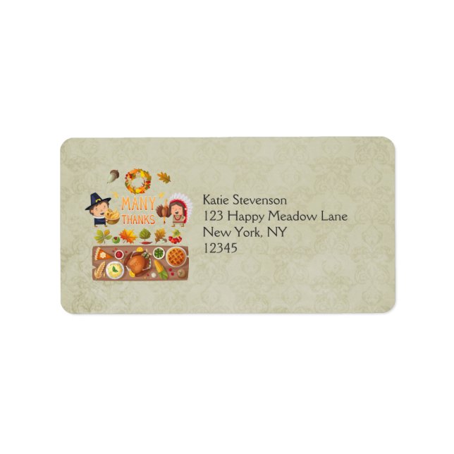 Etiqueta Muitos Obrigados Peregrinos E Banquete De Ação De  (Frente)