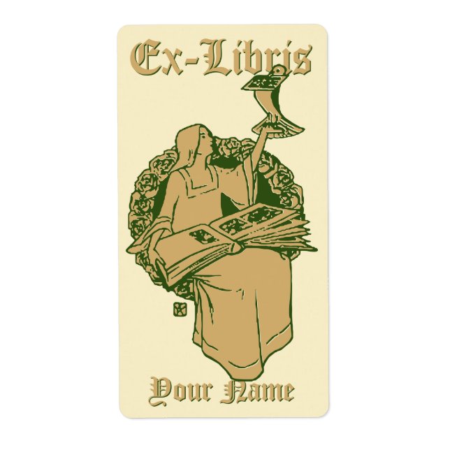 Etiqueta Mulher com Modelo de Livro e Pássaro Ex Libris (Frente)