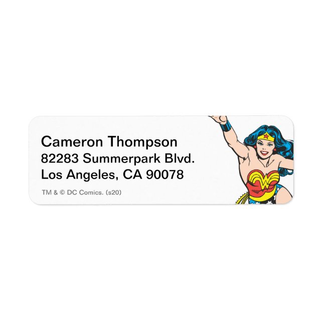 Etiqueta Mulher Maravilha Voando para a Frente (Frente)