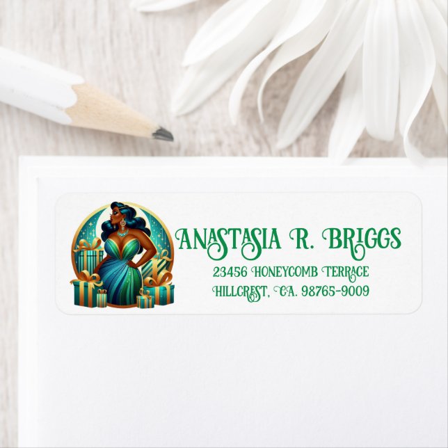 Etiqueta Mulher Negra Glamorosa Na moda festiva Natal (Insitu)