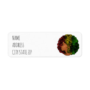Etiqueta Mulher negra rasta afro vermelho amarelo verde