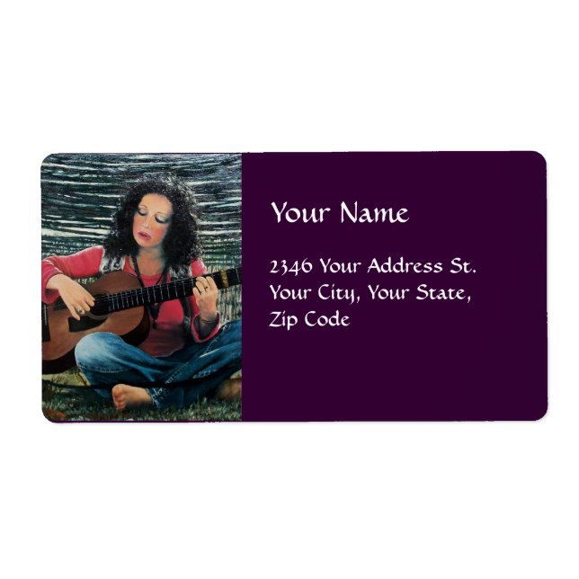 Etiqueta Mulher Tocando Música Com Violão Acústico (Frente)