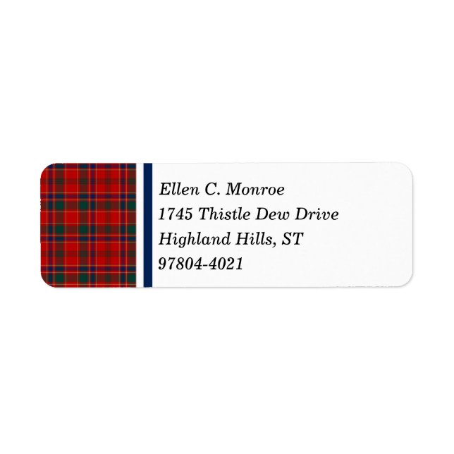 Etiqueta Munro Clan Red e Royal Blue Scottish Tartan (Frente)