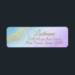 Etiqueta Music Bat Mitzvah<br><div class="desc">O tema de música retorna a etiqueta do endereço para elogiar nossos convites de morcegos de música aquática. Ouro Star de David com funcionarios de música e anotações design de cor d'água azul e roxa.</div>