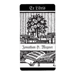 Etiqueta Música de livraria, árvore, livros