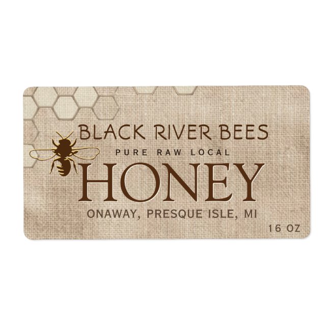 Etiqueta Muslin Honey Shipping Label Honeycomb & Bee (Frente)