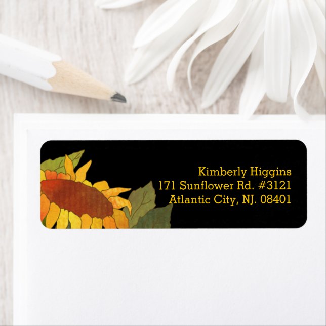 Etiqueta Na moda Modern Sunflower Black Address (Insitu)