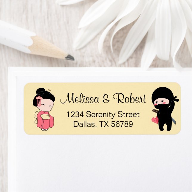 Etiqueta Namorados Ninja e Geisha em amarelo (Insitu)