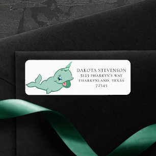 Etiqueta Narwhal Green   Cute Mint Chibi Cartoon Address